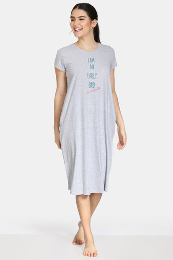 Buy Zivame Bob & Berry Knit Cotton Mid Length Nightdress - Grey Melange at Rs.403 online